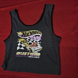 Hot Wheels Shirt Womens XXL Black‎ Racing Custom Deluxe Crop Lace Tank Top Car